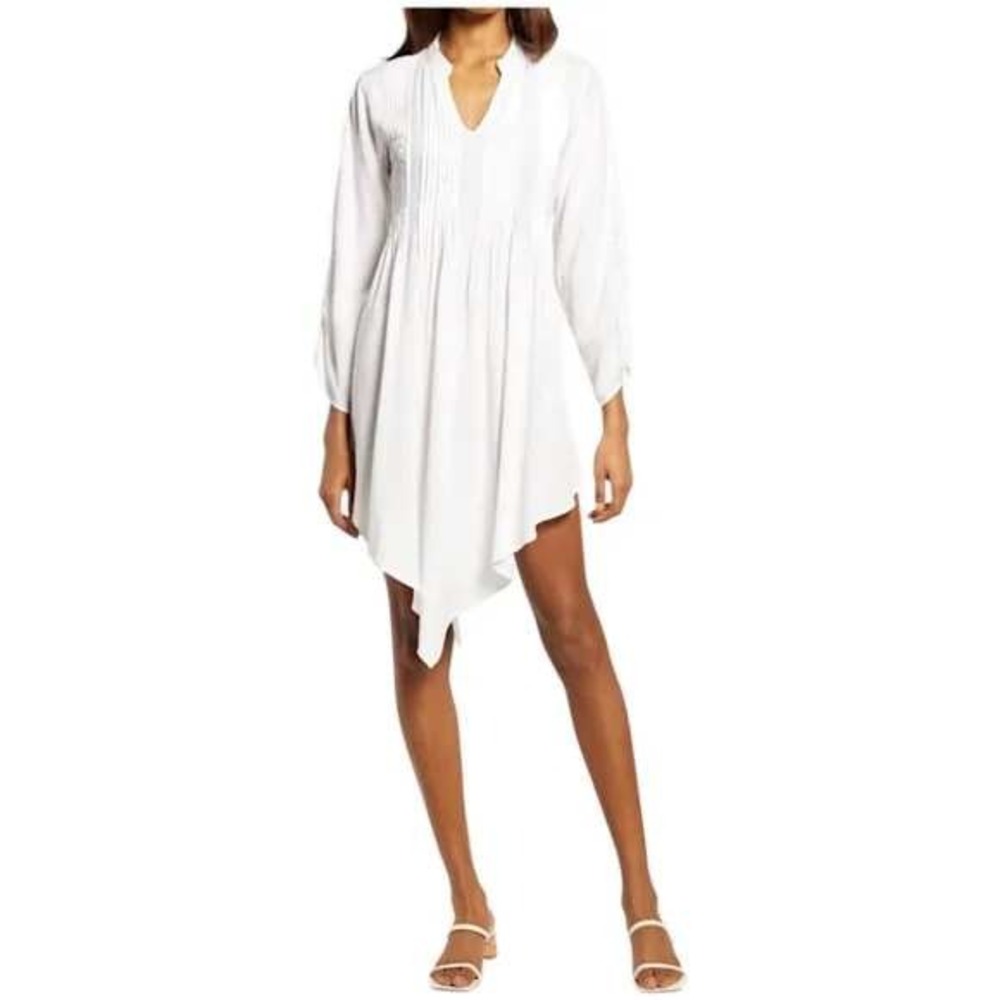 AREA Stars White Viscose Tunic Dress Rina Handkerchief Hem Asymmetrical Hem‎ SM